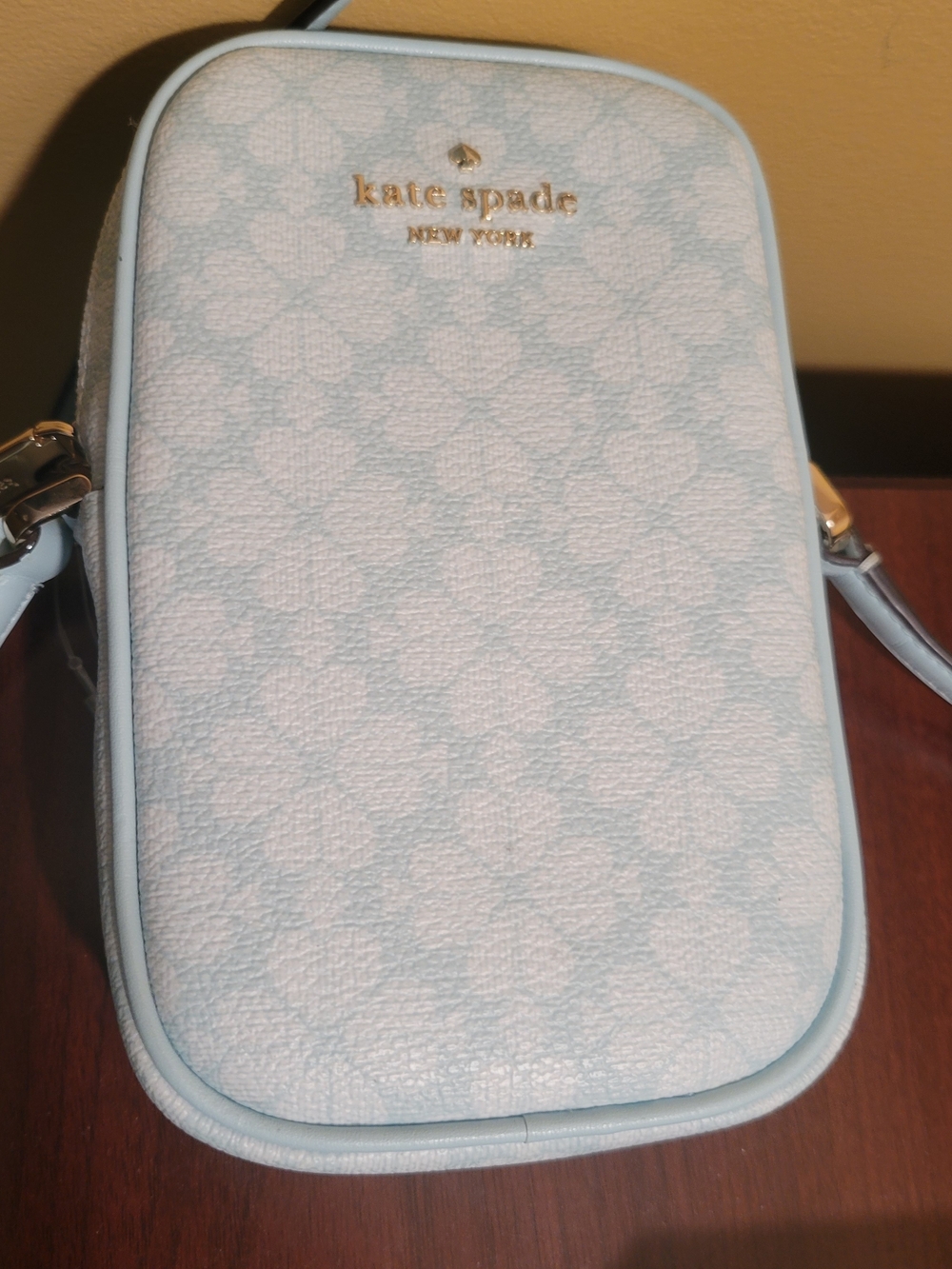 kate spade pale blue floral embossed crossbody phone pouch